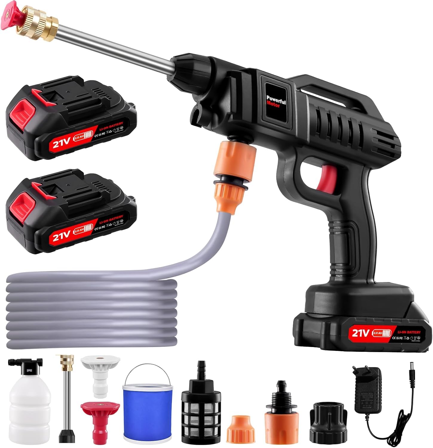 Rondella ad alta pressione batteria 60 bar e caricatore 1500 W Jet Hawk idropulitrice senza fili con ugello e tubo lungo 5 m/16,8 piedi per auto, finestre, prati, giardini, piscine