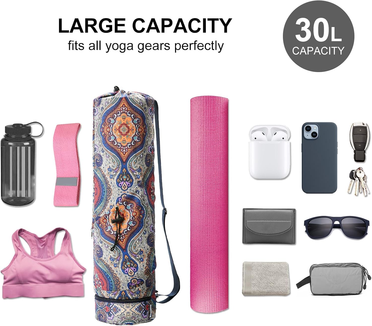 sportsnew Yoga Mat Bag with Water Bottle Pocket and Bottom Wet Pocket, Exercise Yoga Mat Carrier Multi-Functional Storage Bag, Patent pending - Image 3