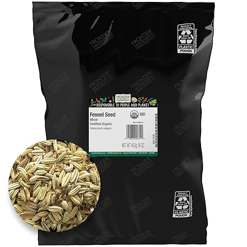 Frontier Co-op Semilla de hinojo entero orgánico, bolsa a granel de 1 libra, hinojo turco dulce para condimentar sopas, pescado, ensaladas,