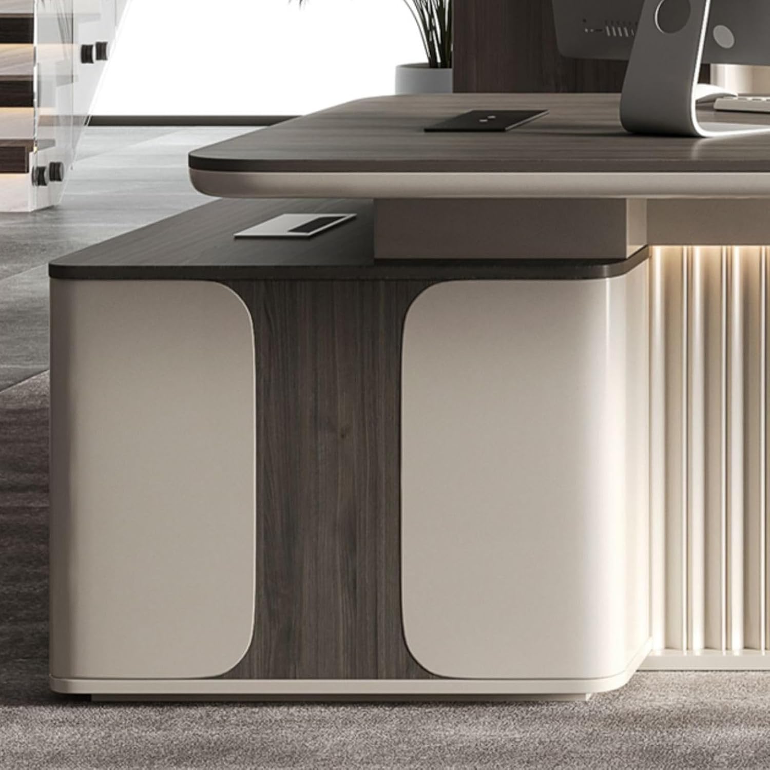 Wood L Shaped Computer Desk Executive Office Desk with File Drawers Study Writing Table Business Furniture Set for CEO Boss