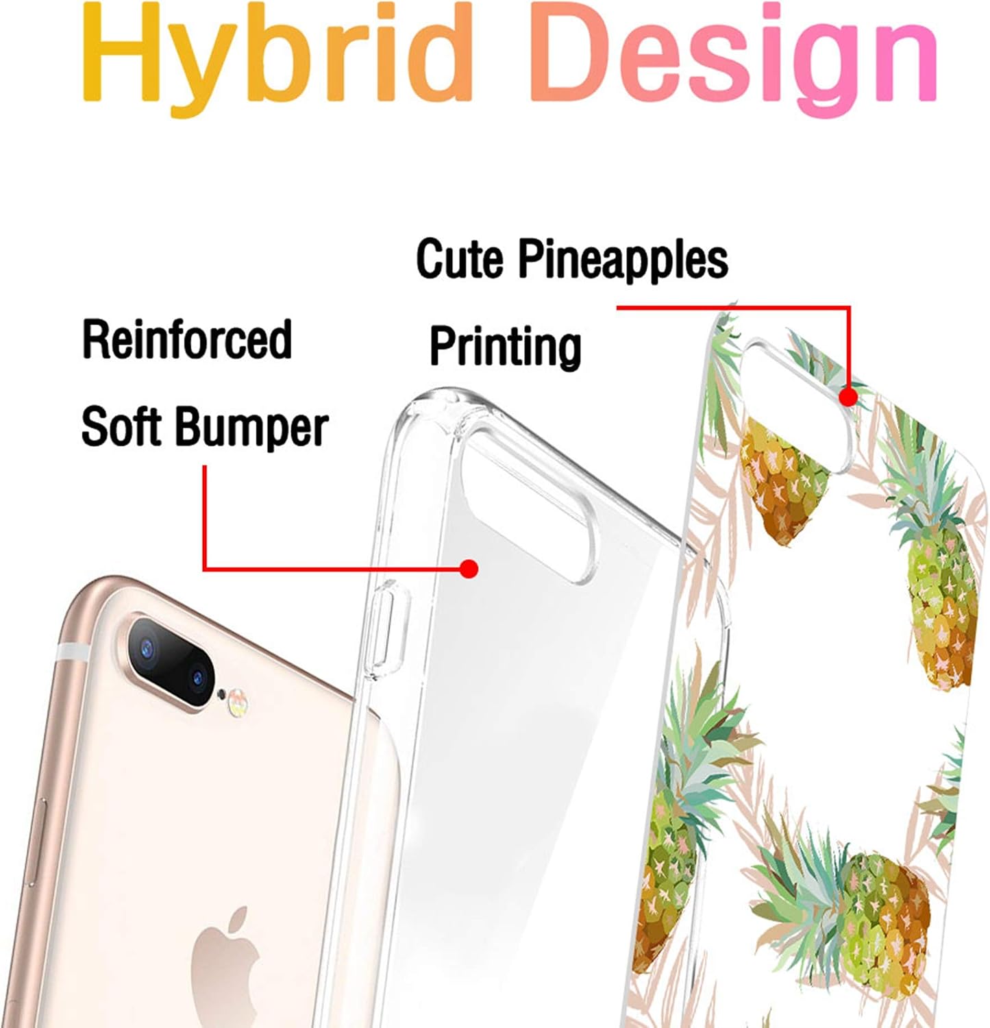 cocomong Pineapple Phone Case Compatible with iPhone 8 Plus Case Pineapple iPhone 7 Plus Case for Girls, Cute Pineapple Gifts for Women Men, Clear Soft TPU Cover Thin Slim Shockproof Protective 5.5"