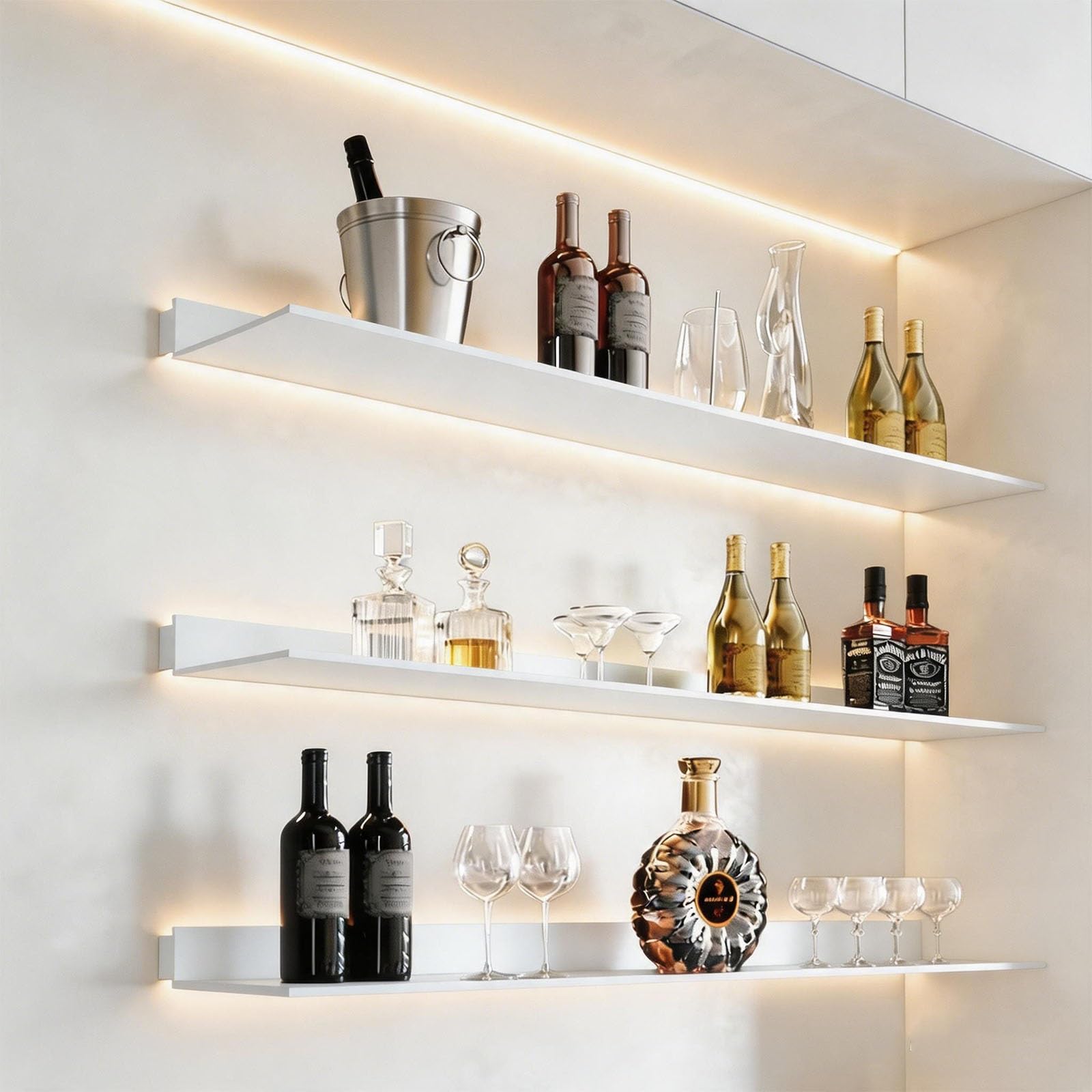 BVCL Estante Flotante de Pared con luz LED, Balda Suspendidos Metálicos