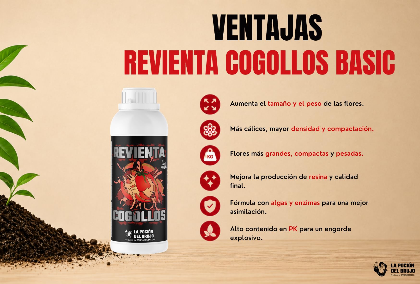 REVIENTA COGOLLOS BASIC – "Cannaboom" (600ml) | P₂O₅ 14% + K₂O 15% | Engordador de Cogollos | Máxima Densidad y Peso | Producción XL | El Único y Original