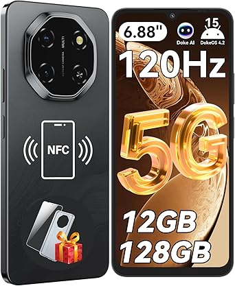 Blackview Shark 6 هواتف أندرويد مفتوحة 5G (2025)، هاتف محمول أندرويد 15 مفتوح،شاشة 6.88 بوصة 120 هرتز، 12 جيجابايت + 128 جيجابايت/2 تيرابايت،كاميرا ذكاء اصطناعي 16 ميجابكسل + 8 ميجابكسل، 5000 مللي أمبير/18 وات،بصمة الإصبع/معرف الوجه،بطاقتي SIM/GPS/OTG/NFC،أسود