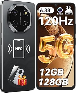 Blackview Shark 6 Unlocked Android Phones 5G (2025), Android 15 Cell Phone Unlocked, 6.88" 120Hz Display, 12GB+128GB/2TB, 16MP+8MP AI Camera, 5000mAh/18W,Fingerprint/Face ID,Dual SIM/GPS/OTG/NFC,Black