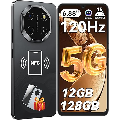 Blackview Shark 6 Unlocked Android Phones 5G (2025), Android 15 Cell Phone Unlocked, 6.88" 120Hz Display, 12GB+128GB/2TB, 16MP+8MP AI Camera, 5000mAh/18W,Fingerprint/Face ID,Dual SIM/GPS/OTG/NFC,Black