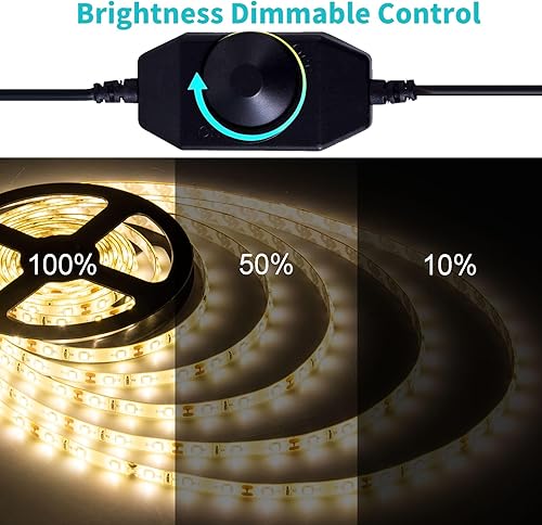 Miniatura 4 de JUNWEN Tira de luces LED de color blanco cálido de 50 pies, tira de luz LED flexible impermeable de 12 V, tira de luz LED regulable cortable para
