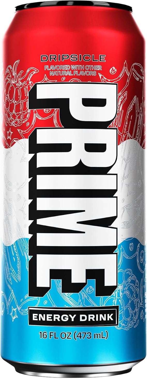 PRIME Energy DRIPSCICLE, Sugar Free Energy Drink, 200mg Caffeine and 355mg of Electrolytes for Hydration, Low Calorie, Vegan, Gluten Free, 16 Fluid Ounce Can