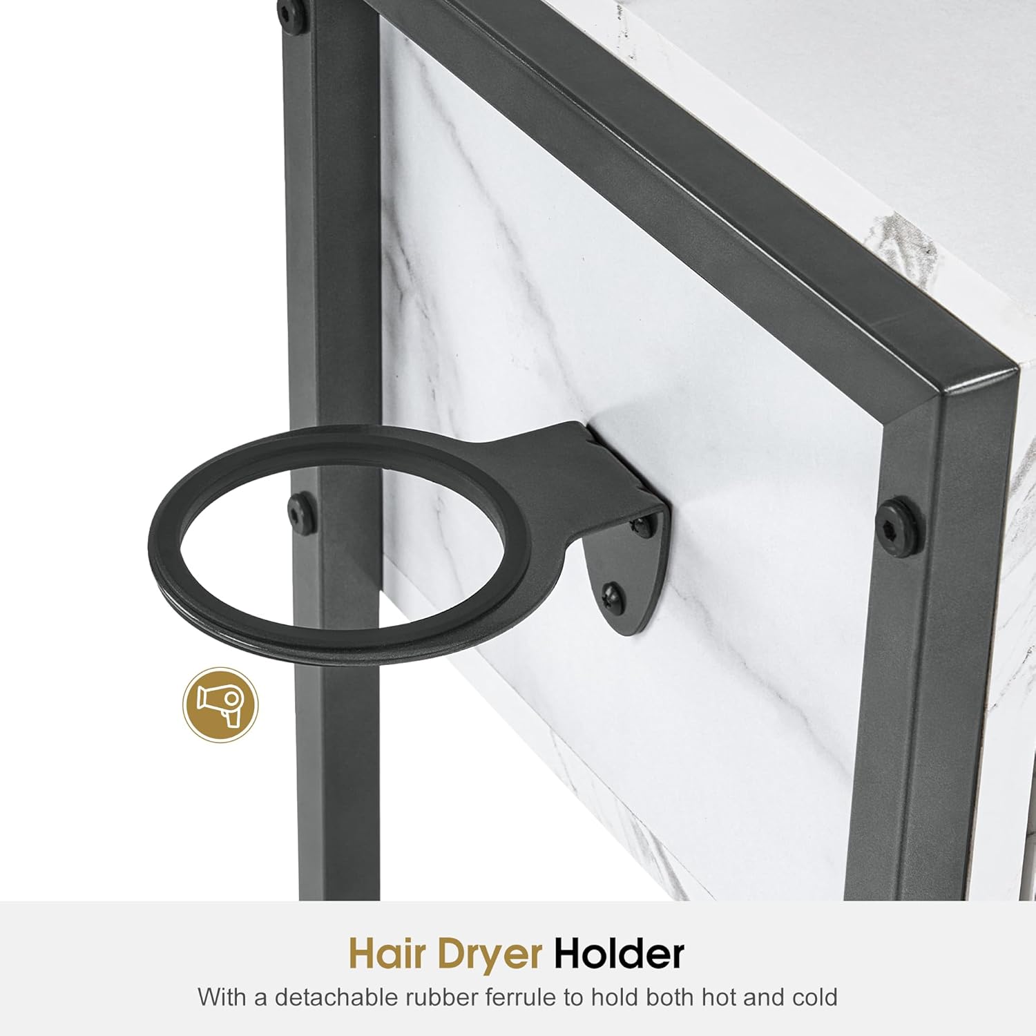 BarberPub Salon Rolling Trolley Cart with Drawer&Dryer Holder, Beauty Barber Marbling Textured Mobile Storage Organizer, Hair Stylist Cabinet Station with Wheels 2477 (Gun-Grey)