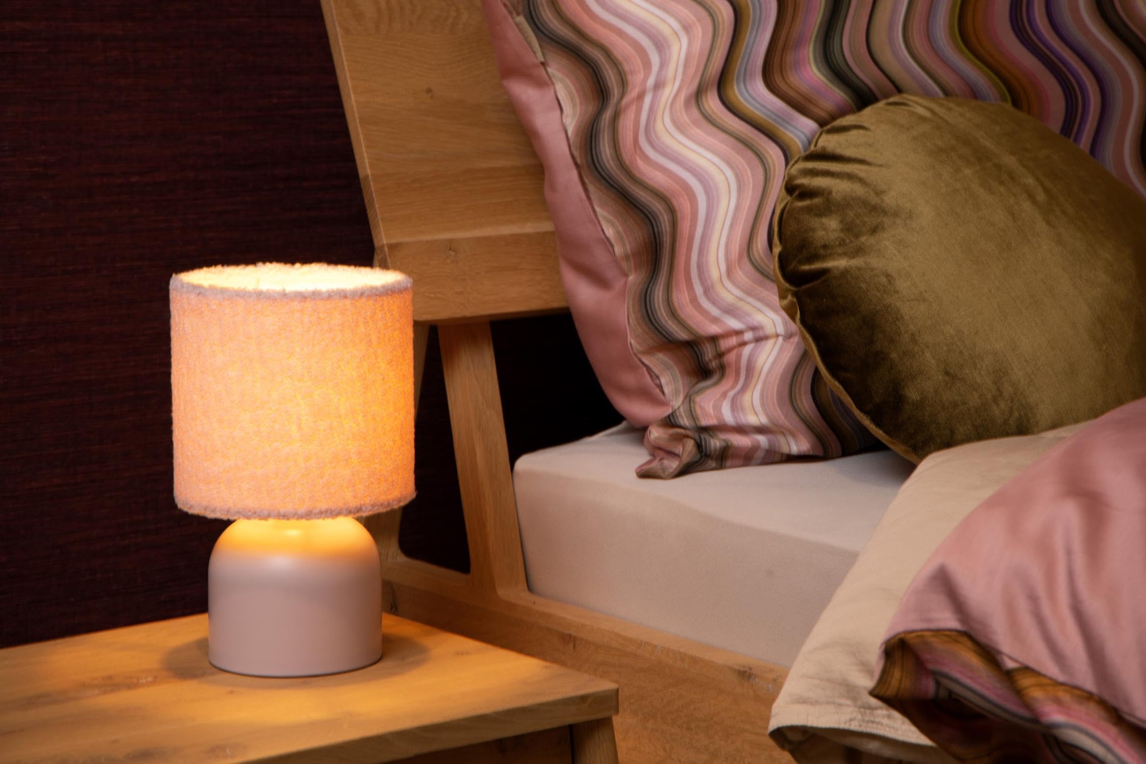 LUCIDE WOOLLY - Lampe de table - Ø 16 cm - 1xE14 - Rose