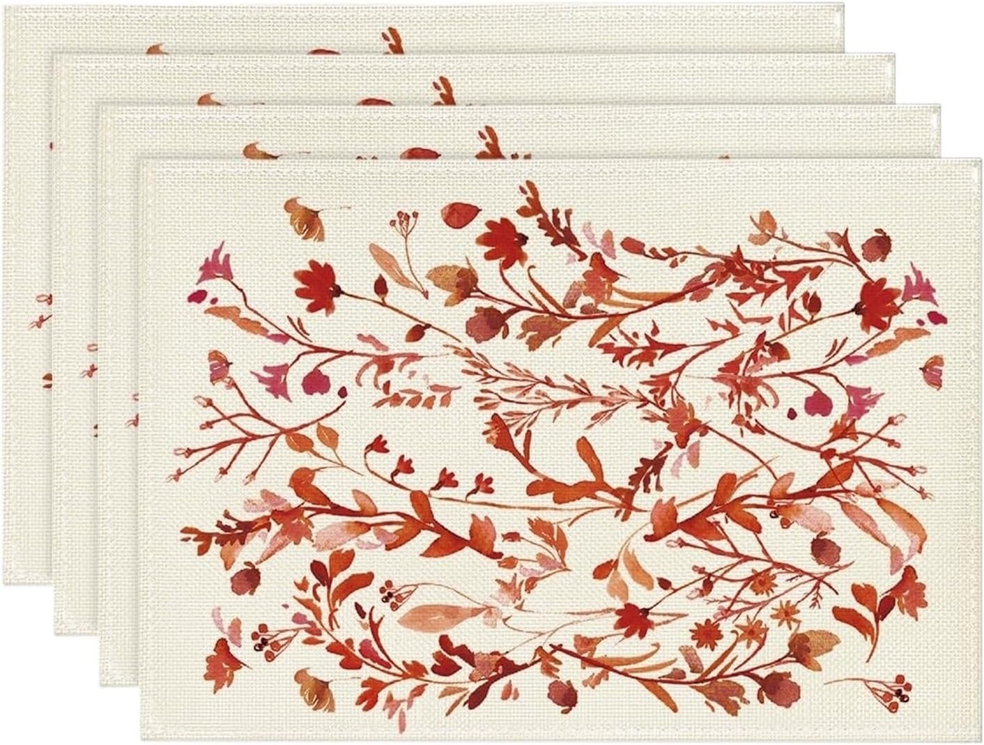 Red Floral Valentines Day Placemats Set of 4, 12x18 Inch Wedding Anniversary Table Mats for Party Kitchen Dining Decoration(1p)