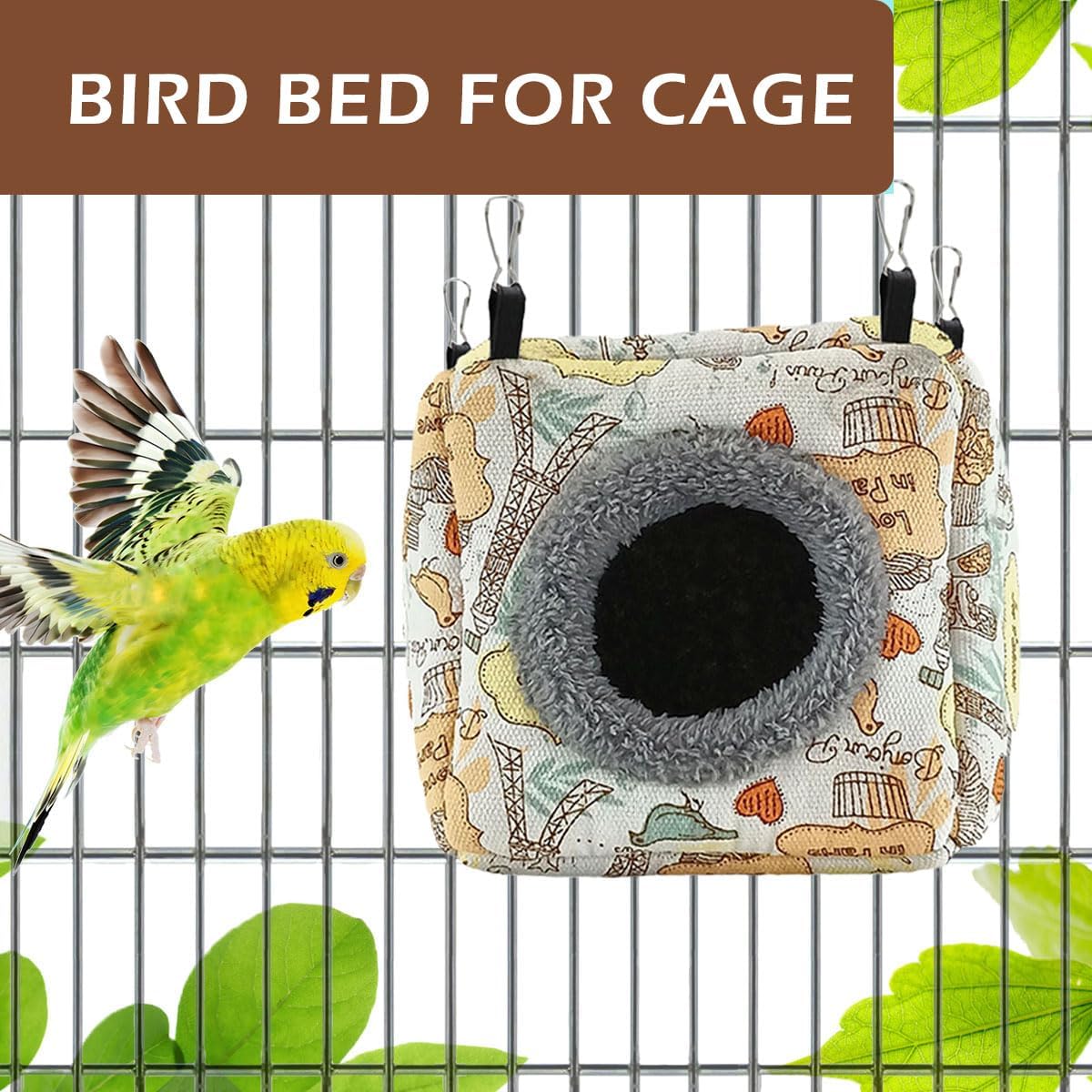 Bird Hammock Bed - Plush Nest for Parakeet Cockatiel Conure Lovebird etc | Warm, soft, breathable, cute, shape preserving