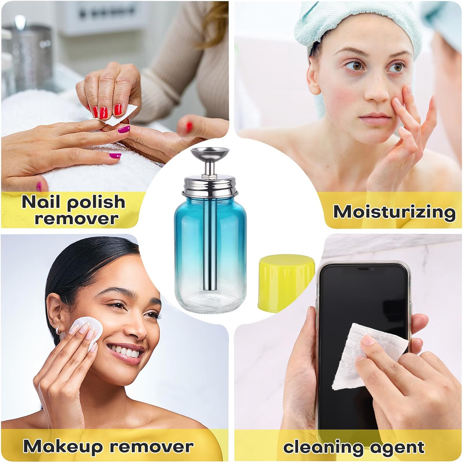 Noverlife 4Oz / 120ml Push Down Pump Dispenser with Cap, Nail Polish Remover Pump Bottles Glass Rubbing Alcohol Dispensers, Refillable Alcohol Dispenser Push Down Bottle - Gradient Blue - Image 7