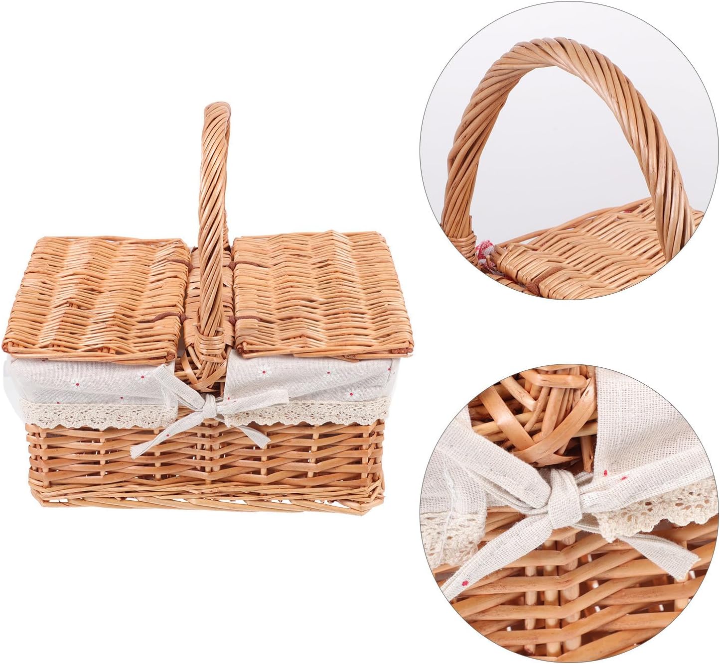 Picnic Basket Wicker Basket with Handle Lids Fruits Vegetable Basket Egg Storage Basket Wrapping Basket Gardening Basket for Camping Wedding B