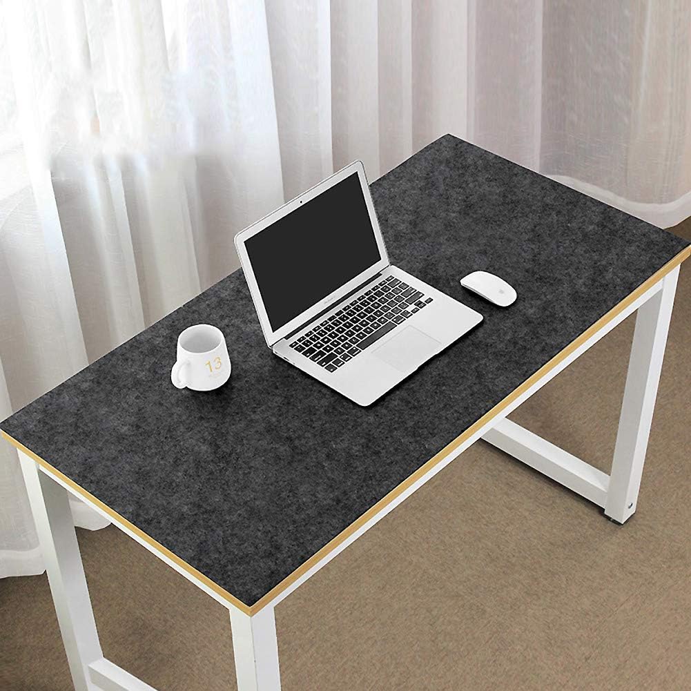 Multifunction Felt Desk Mat Gaming Mouse Pad Not-Slip Anti-scalding Desktop Protector Large Office Writing Desk Mat Durable Home-Black 120x60cm(47x24inch)