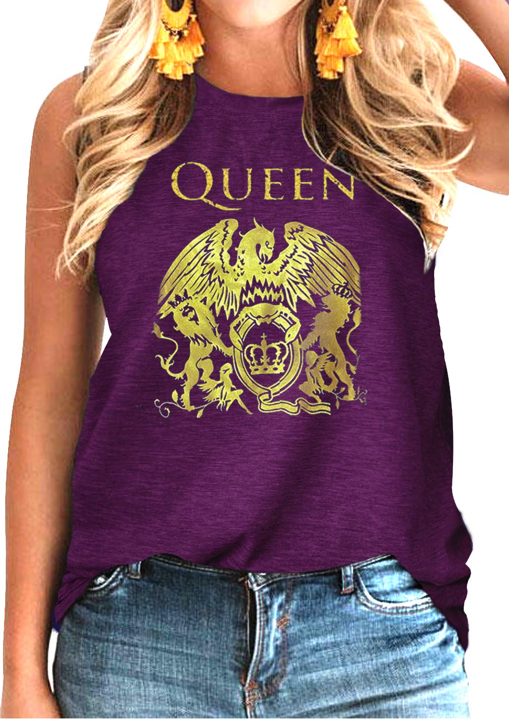 LANMERTREEWomen Vintage Rock Band Shirt Summer Graphic Tees Freddie Cute Mercury Rock Band Tees Tank Top for Music Lovers