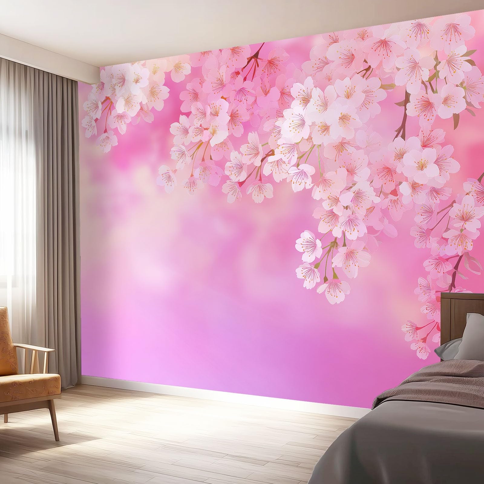 Tapety 300 x 210 cm Fototapety Świeże skupiska kwiatów, płaczące gałęzie fotomuralna włóknina, do salonu sypialni nowoczesne tapety ścienne gigantyczne tło czerwone