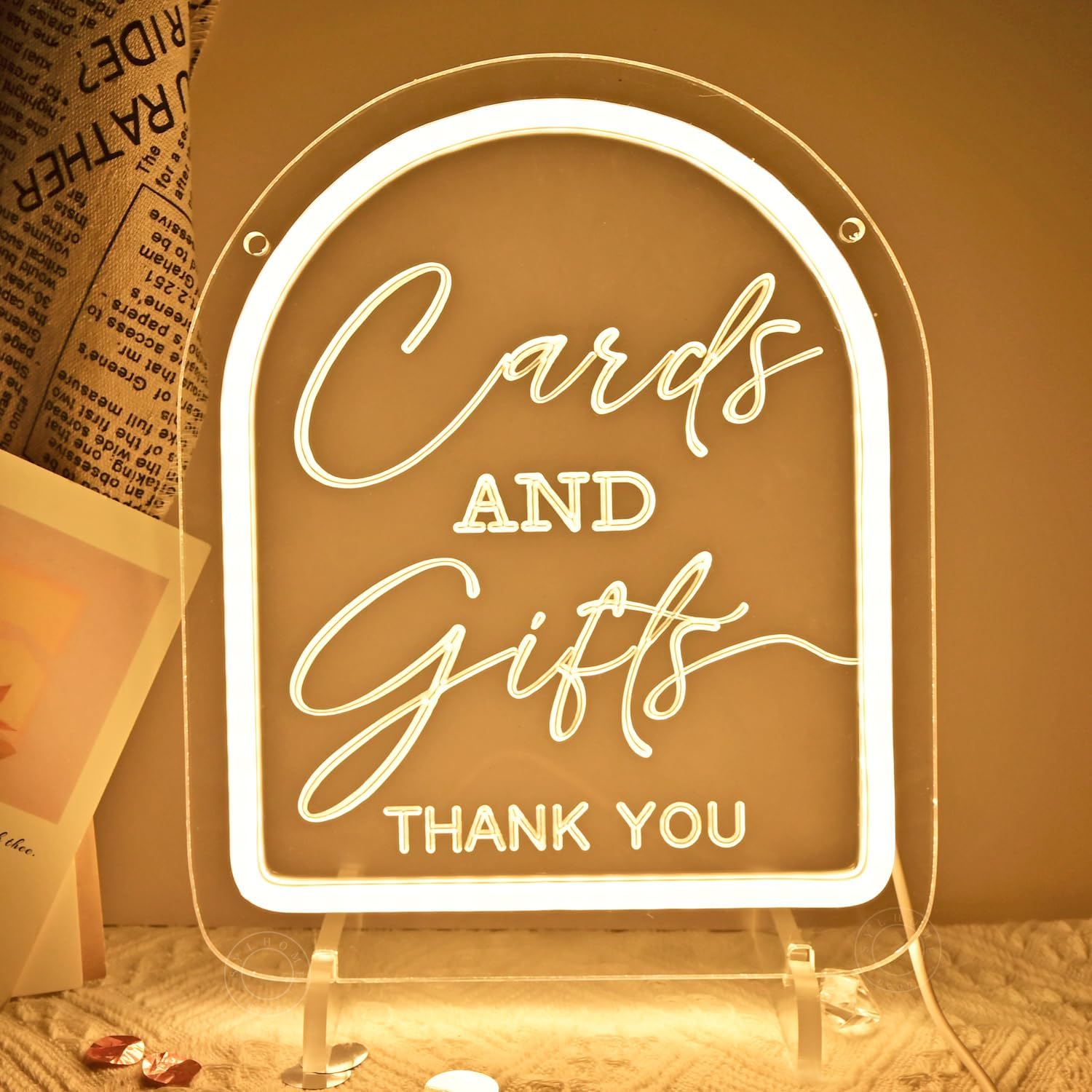 SYLHOME Cards and Gifts Thank You LED Neon Light Sign Wedding Table Stand image 4
