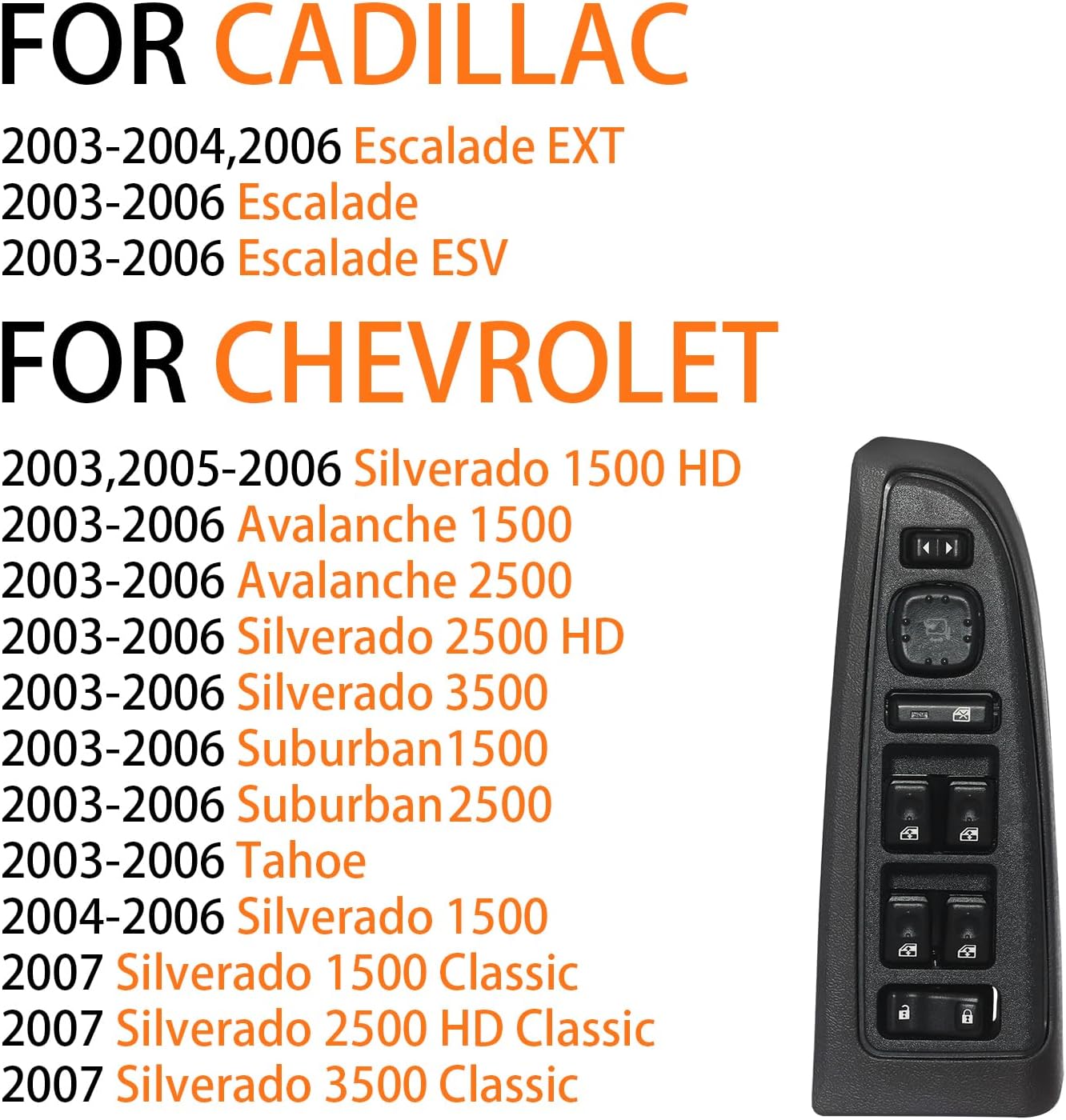 15883320 Master Power Window Switch &Bezel for 2003-2007 Chevy Avalanche Silverado Suburban Tahoe GMC Yukon Sierra, Cadillac Escalade# 920-020
