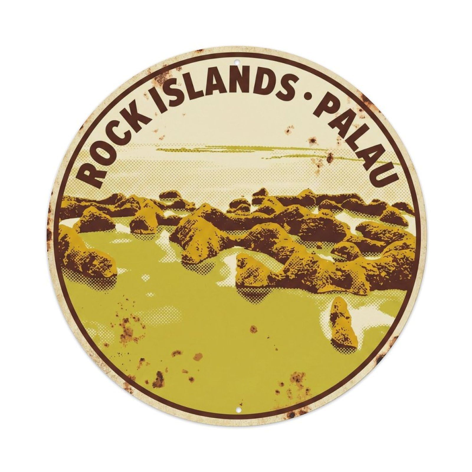 Olyhtr 8X8inch Classic Style Mustard Palau Rock Islands Aerial Yellow Retro Metal Tin Sign