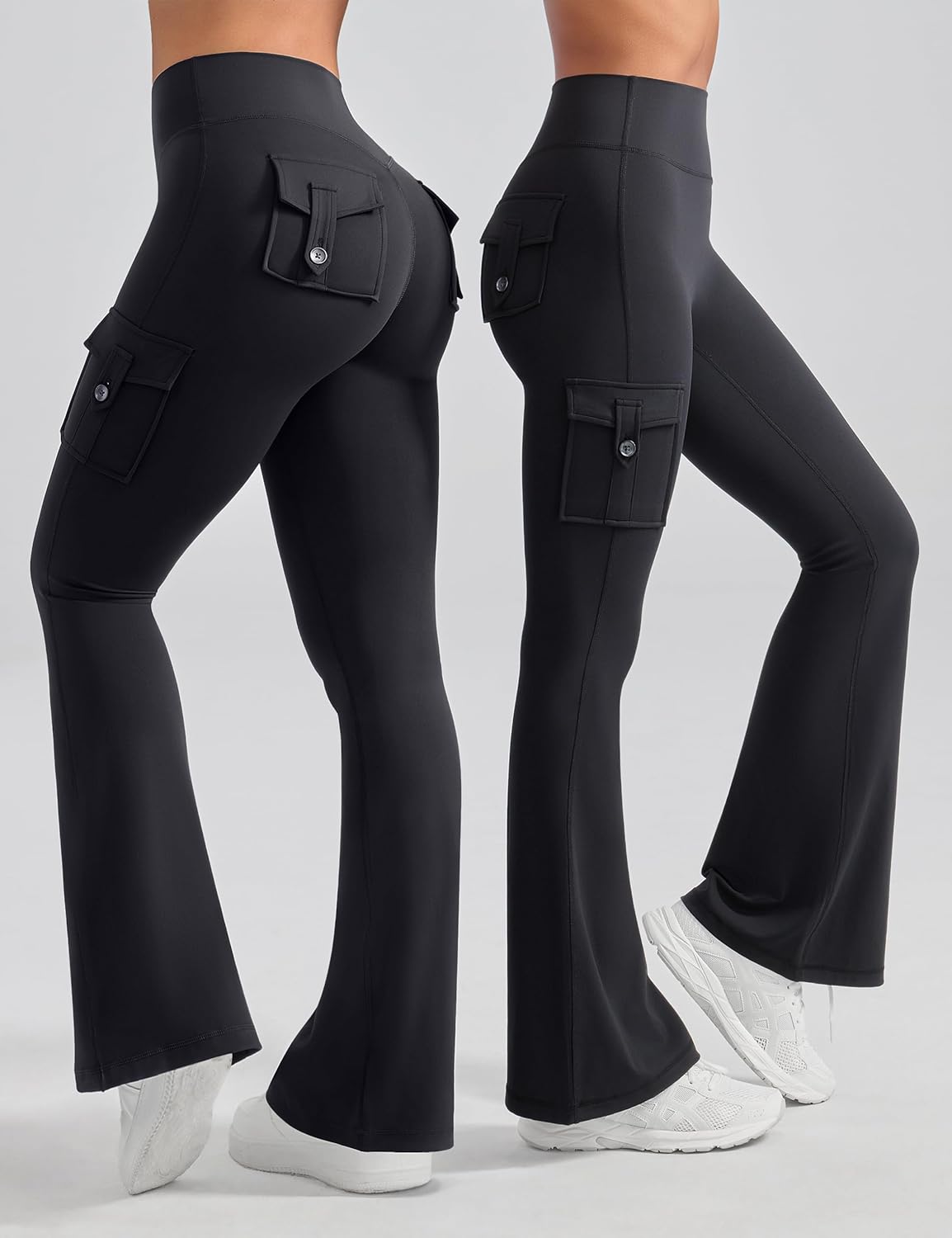 OLCHEE Womens Yoga Pants Flare Leggings with Cargo Pockets Scrunch Butt Lifting High Waist Tummy Control Gym Workout Bootcut - Image 6