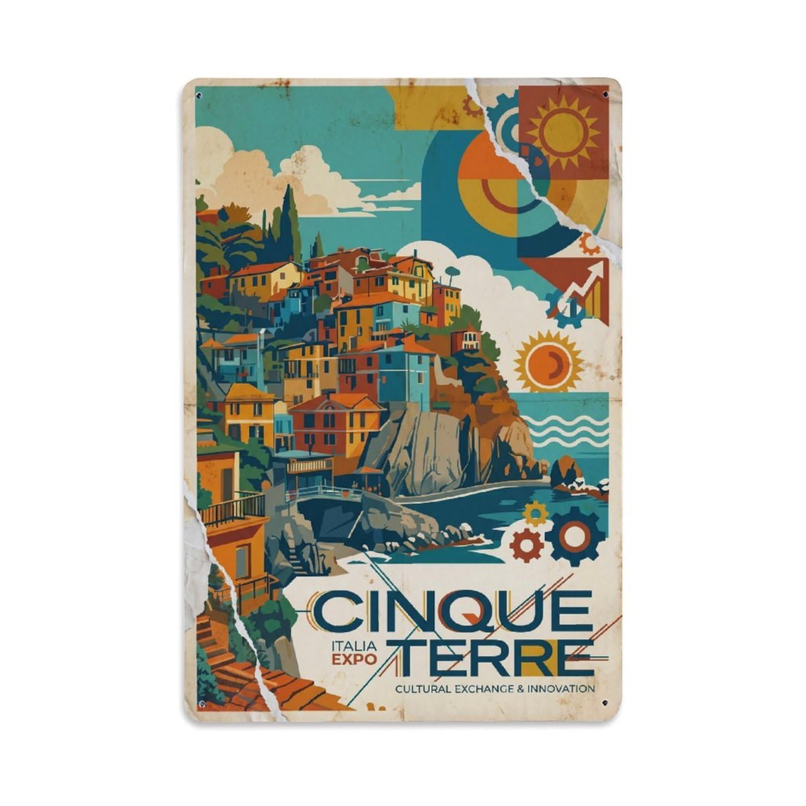 Yrnq 08X12inch Vintage Style Vintage Travel Cinque Terre Italy Luminous Metal Tin Sign