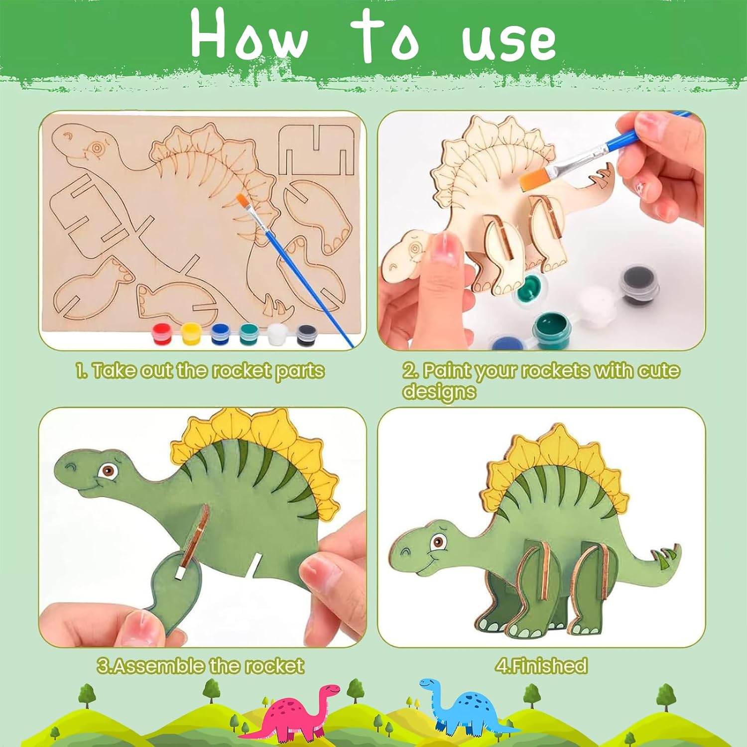 Wood Crafts Dinosaur Cutout Party Decorations Dinosaurs Cards with Dinosaurs DIY Wood Painting Crafts Bulk 24 Set 3D Puzzles Dinosaur Birthday Party Supplies - Thank You for Coming Gifts