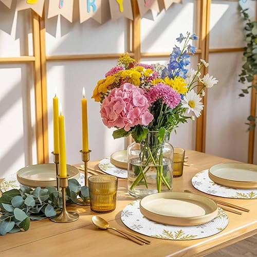 Miniatura 5 de Juego de 6 manteles individuales redondos de Navidad, diseño abstracto de copo de nieve, lavables, tejidos, para mesas de comedor, cocina,