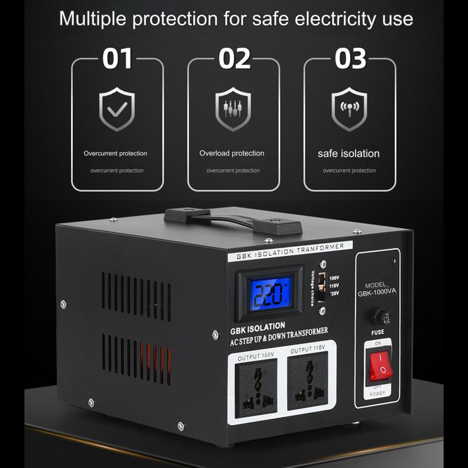 Transformador de aislamiento de seguridad monofásico totalmente de cobre, 220V a 110V, fuente de alimentación de conversión de Audio para enseñanza Experimental,500W
