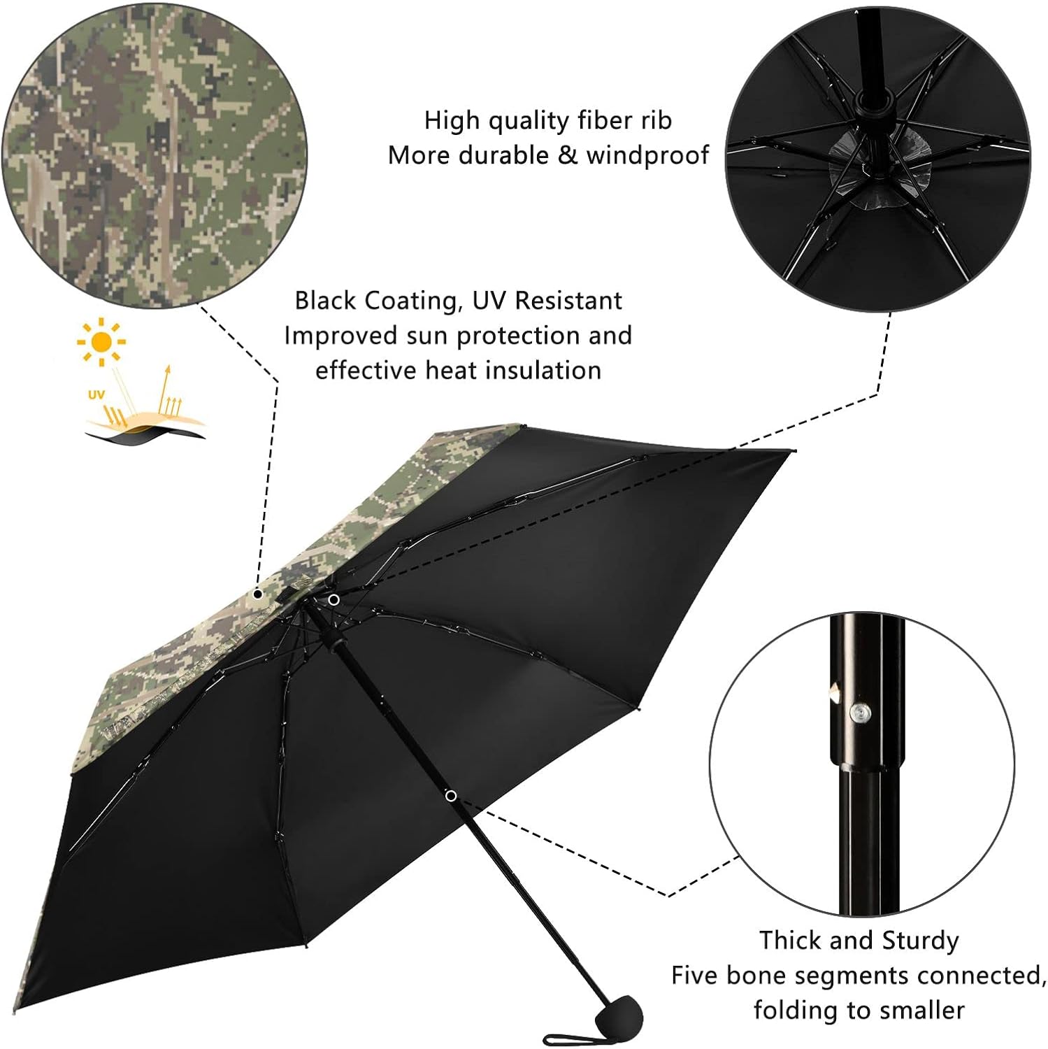 MRMIAN Green Military Camouflage Camo Grunge Folding Umbrella for Rain Sun Travel Mini Lightweight Compact Umbrellas - Image 4