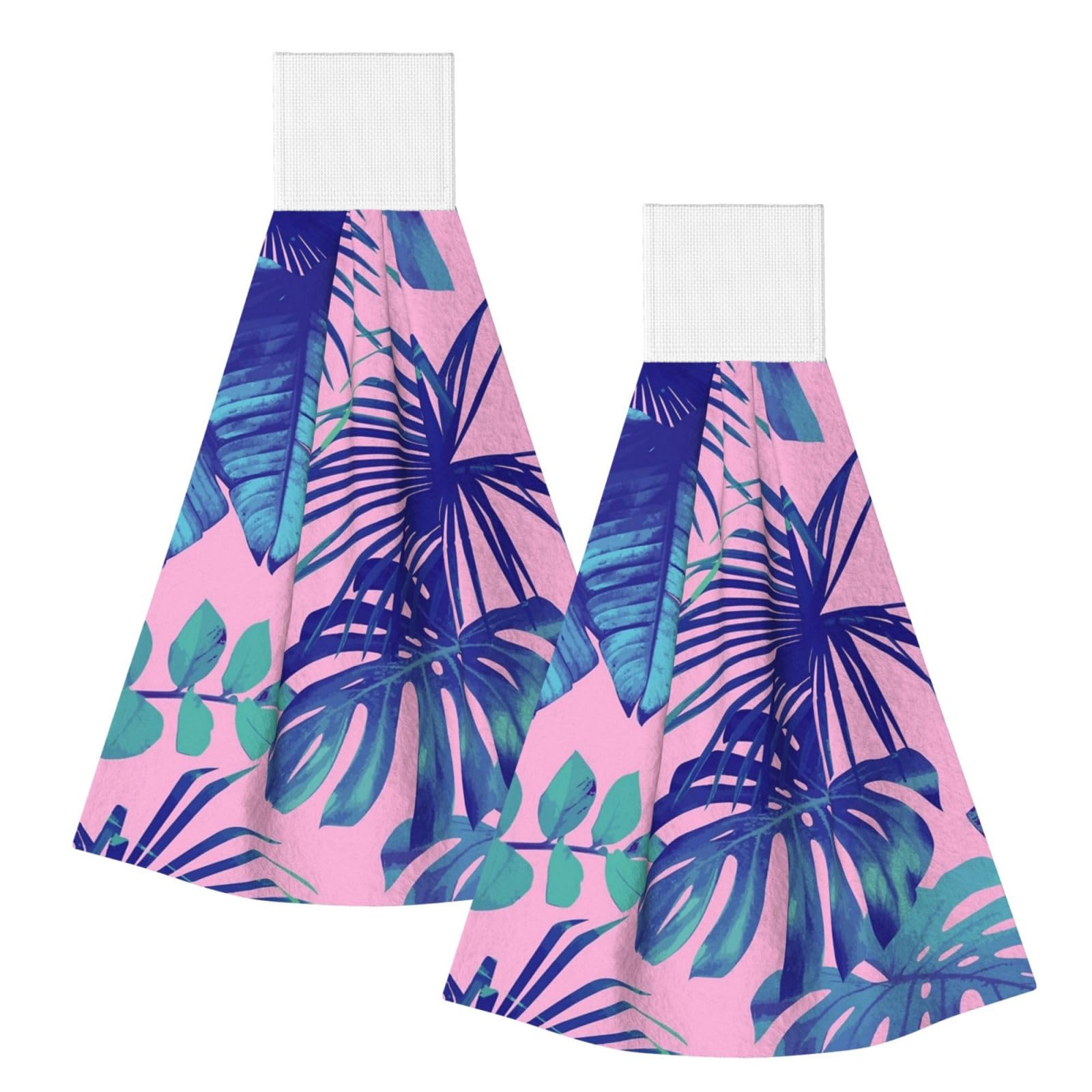 DOPKLNA Tropical Pink Print, 2 Pcs Hanging Coral Fiber Hand Towels for Bathroom, Absorbent Kitchen Towels