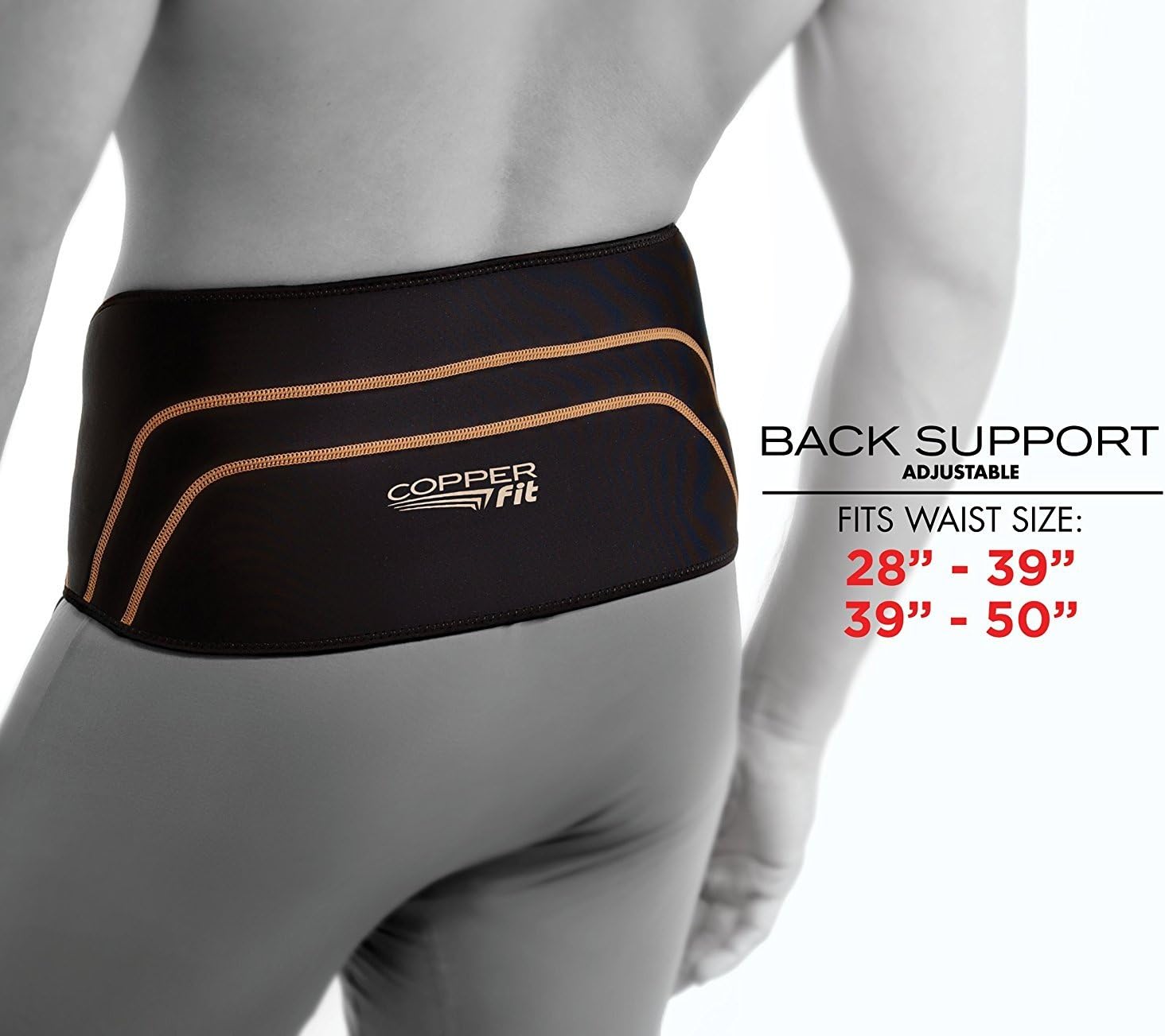 Copper Fit Back Pro Compression Lower Back Support Belt Lumbar, Large/X-Large (39"- 50")