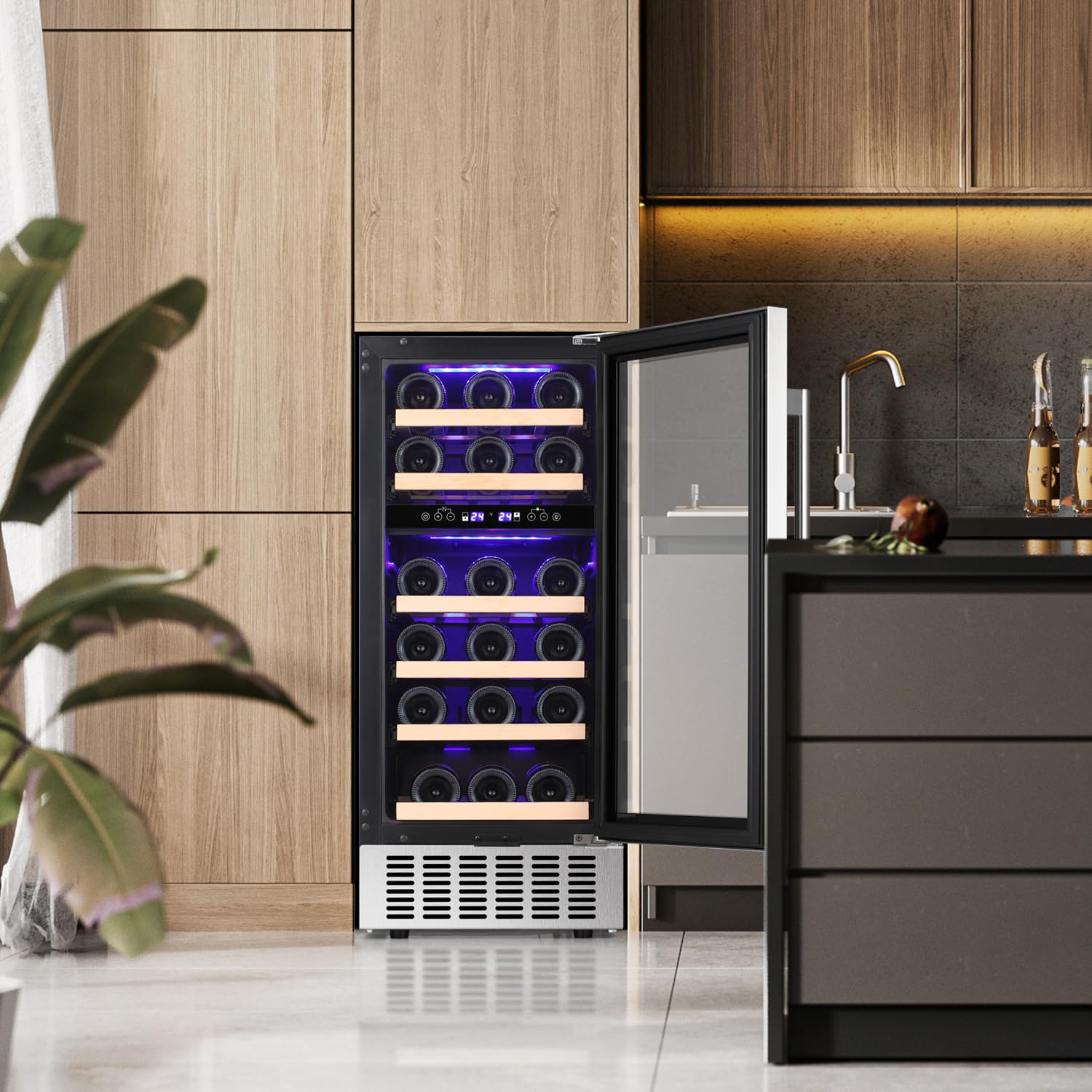 Antarctic Star Wine Fridge,15 Inch Wine Cooler Refrigerator Under Counter(41-68°F),28 Bottles Built-In Dual Zone &Freestanding Wine Refrigerator With Stainless Steel & Double-Layer Tempered Glass Door on Fridge.com - View 2