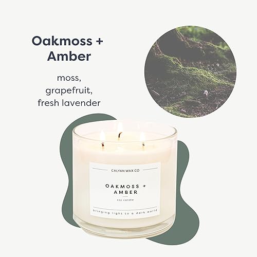 Miniatura 2 de Calyan Wax Co. Oakmoss & Amber - Vela perfumada de 3 mechas 43 horas de combustión Velas de soja de lujo de 3 mechas Velas de cera de soja no