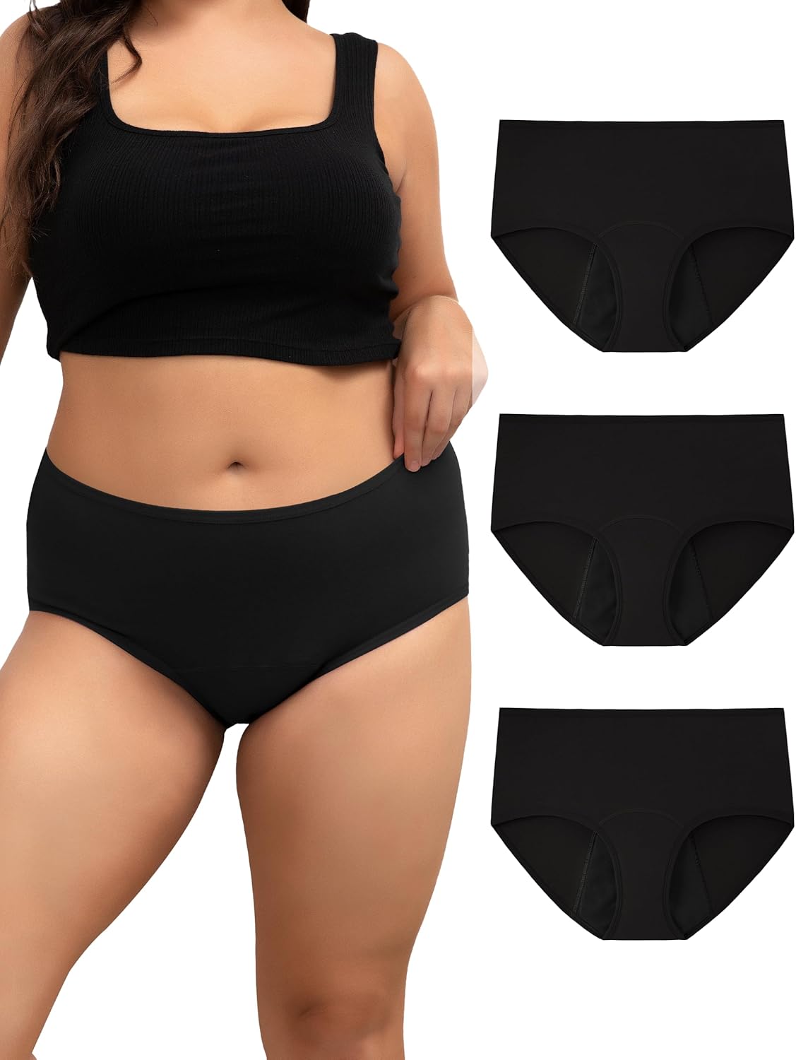 INNERSY Women's Plus Size Period Underwear Heavy Flow Cotton Leak-proof Menstrual Absorbency Panties 3-Pack