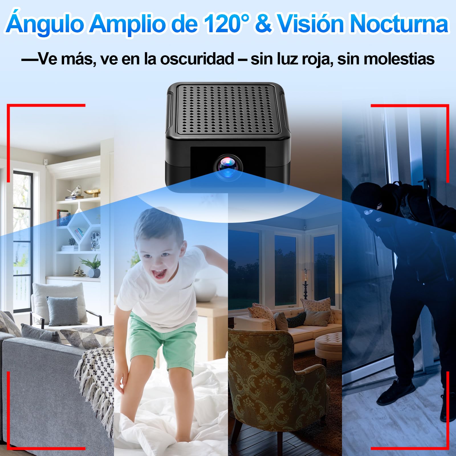 Mini Cámara Vigilancia WiFi Interior, 1080P Visión Nocturna, Batería