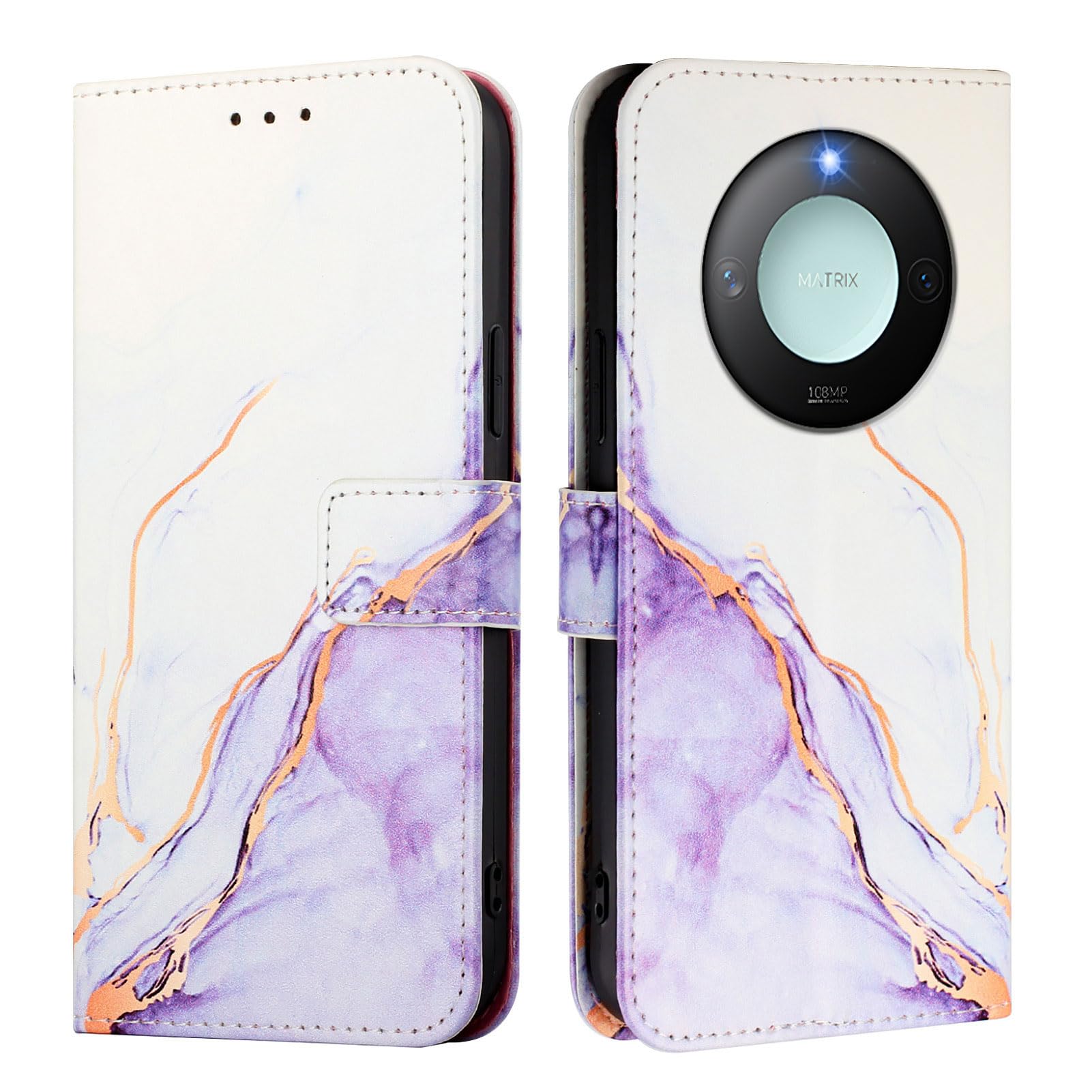 Compatible for Honor X9C Smart 5G Overseas/Honor X60 5G Domestic Marble Shockproof Leather Flip Folio Book Wallet Cases with Card Holder Stand Magnetic Closure Protector Phone Cover,purple