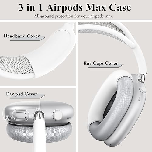 Miniatura 2 de JDHDL 3 en 1 Funda para Airpods Max, funda transparente de TPU suave para auriculares + cubierta de almohadilla de silicona + cubierta superior de