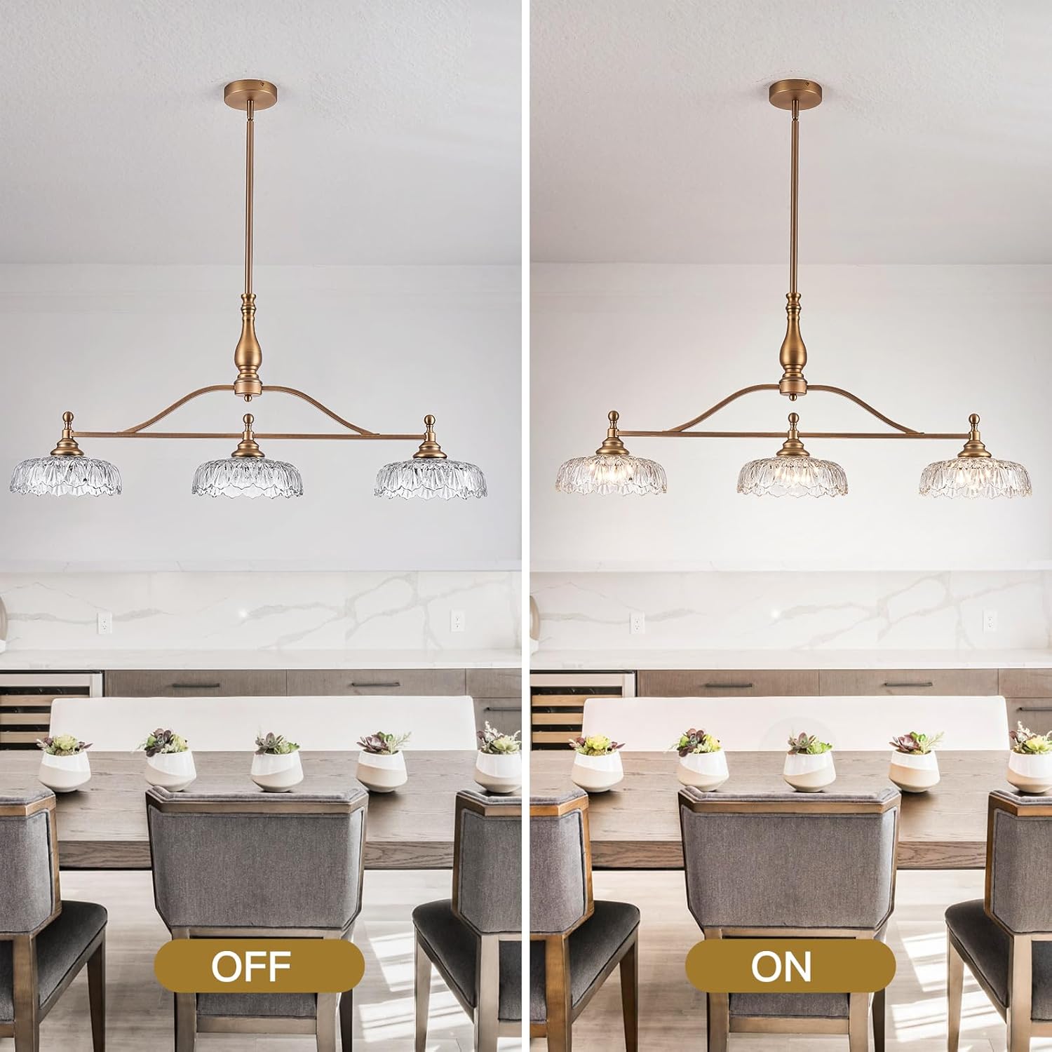 HDDFL Chandeliers Pendant Light Fixture Vintage Pendant Lighting Fixtures 3 Lights Chandelier Matte Brass Kitchen Glass Hanging Lamp for Island Dining Room Living Room
