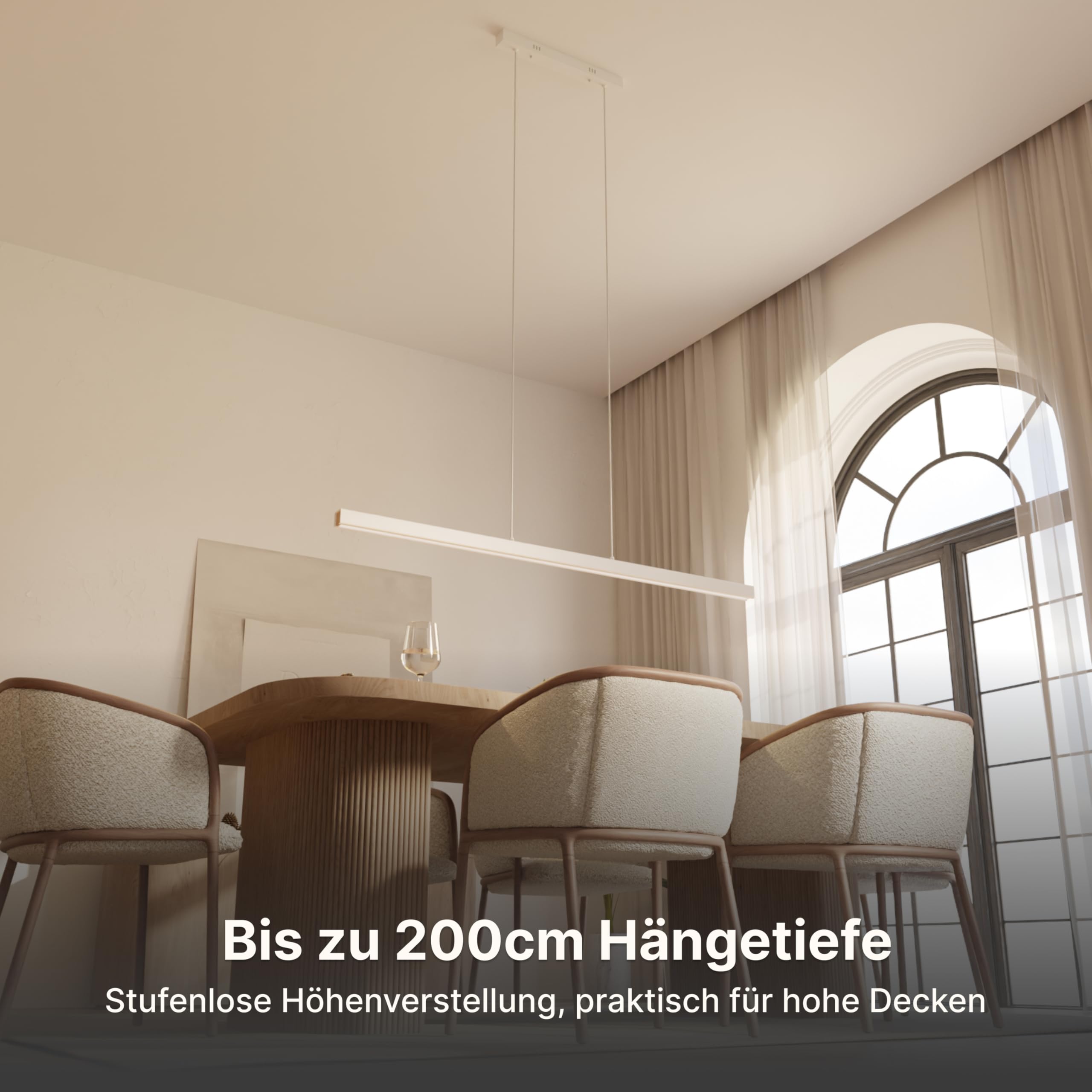 Dimmbare Pendelleuchte 'Calimera', LED Deckenleuchte, moderne Hängelampe Esstisch Wohnzimmer Smart Home Alexa Google Home Tuya Weiß 150cm