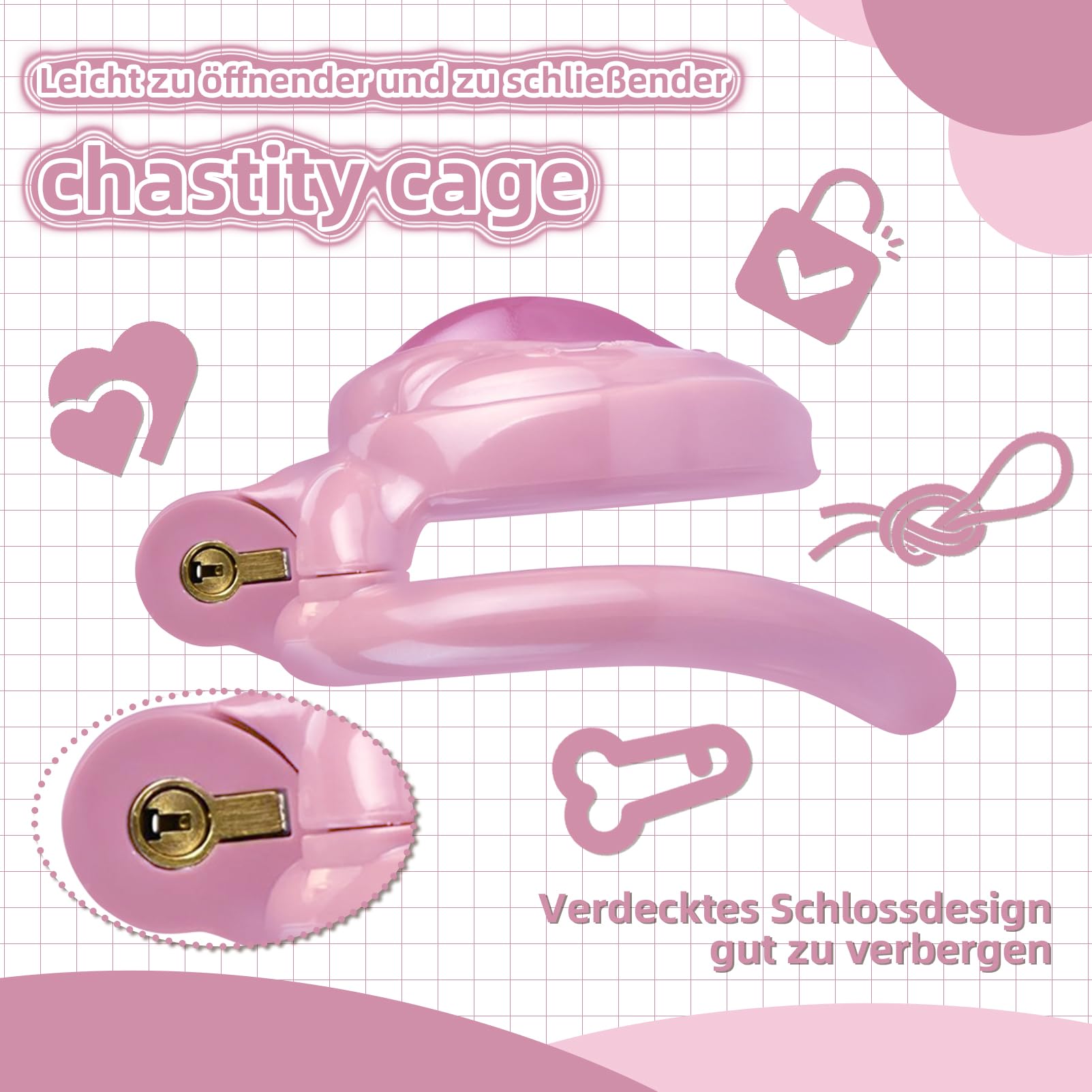 SeLgurFos Cage de Chasteté Sissy Fetish Sex Toy avec 4 Anneaux et 2 Clés Petite Ceinture de Chasteté en Résine pour Hommes SM Cock Bondage Set (Rose)