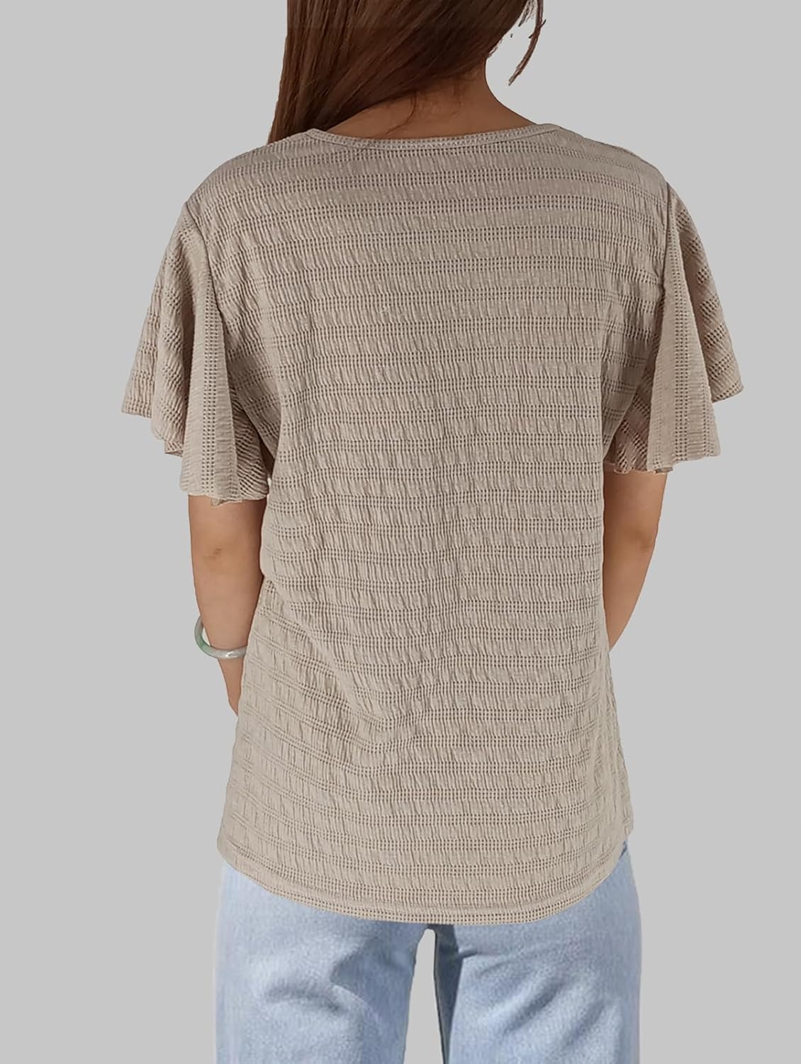 Women's Stirped Print Ruffle Short Sleeve T-Shirt Summer Tops Casual Round Neck Loose Fit Blouse Shirts - Image 6