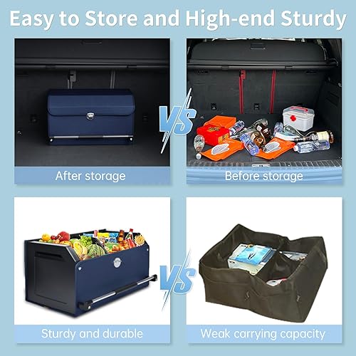 Miniatura 4 de Organizador de maletero de automóvil, caja de almacenamiento de cuero para maletero de automóvil con tapa y asa de empuje para cajuela de automóvil