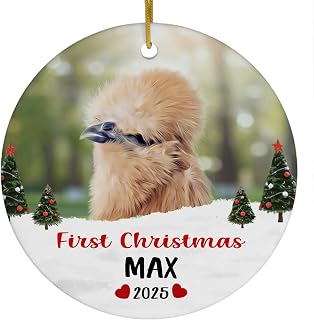 Funny Bearded Partridge Silkie Chicken First Christmas 2025 Ornament Circle Ceramic Personalized Pet Name Keepsake Holiday Xmas Tree Decoration Gifts for Silkie Chicken Lovers