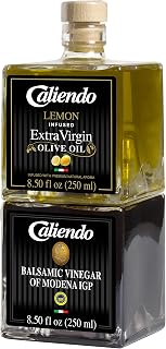 Caliendo NEW! Premium Lemon Infused Extra Virgin Olive Oil & Balsamic Vinegar of Modena IGP Stackable Set, Authentic Italian – 17.0 fl oz (2/250 ml) Glass Bottles