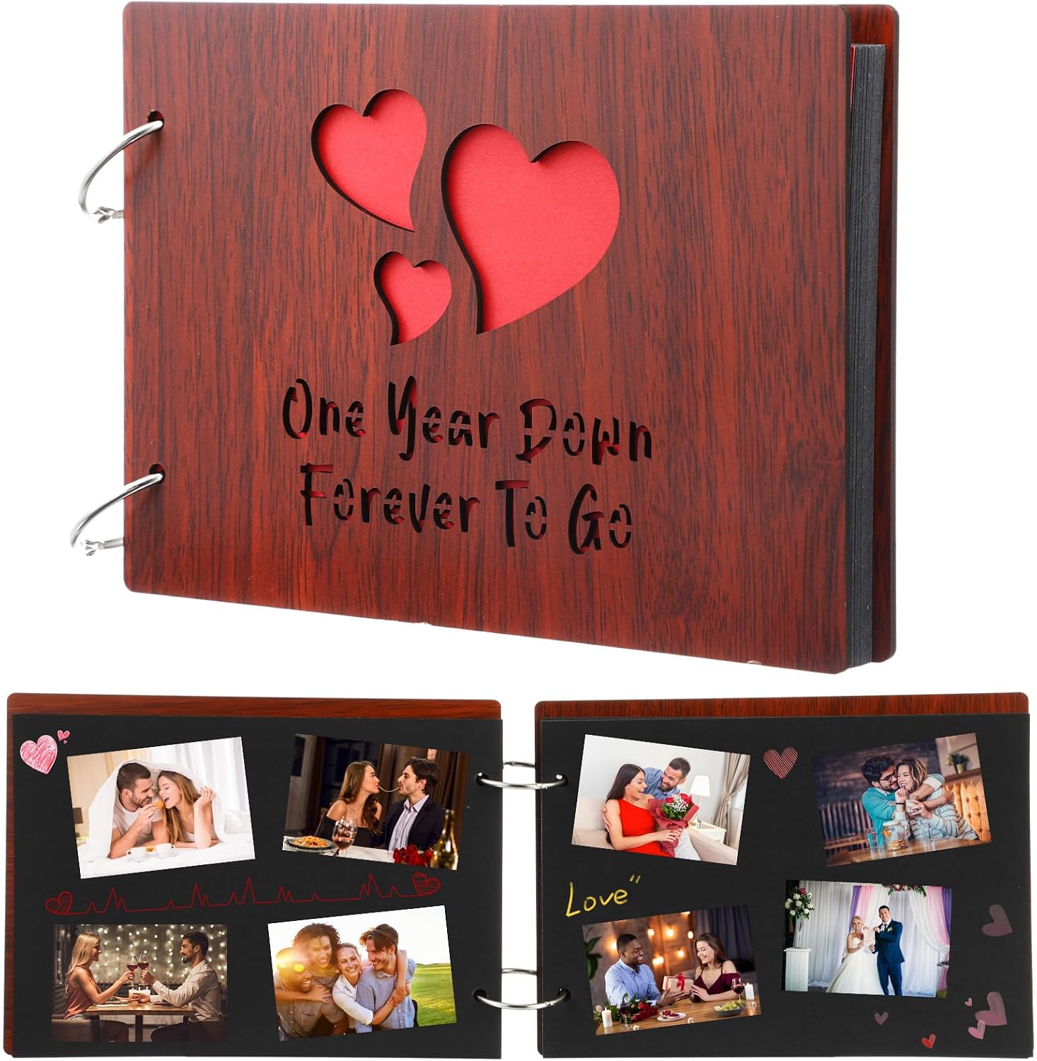 Cinnvoice Our First Year Scrapbook, 1-Year Down Photo Album for Couples Handmade DIY Memory Notebook Family Photo Album for Couples Husband Wife Memory Book(Our First Year-red)