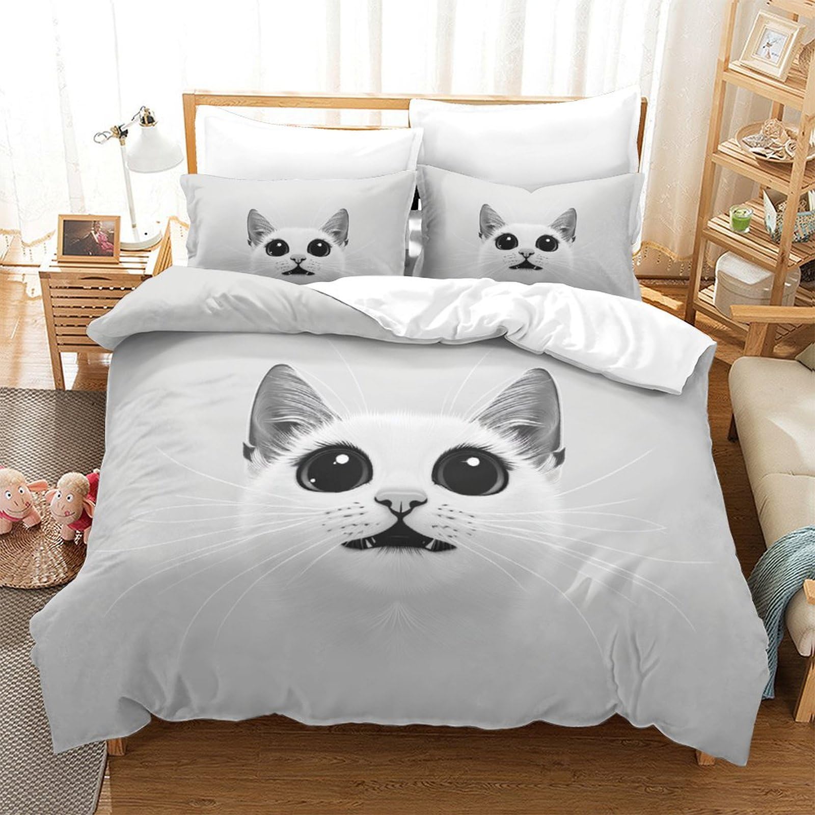 Housse de couette chat 3D抗 plie et anti décoloration en microfibre respirante King size
