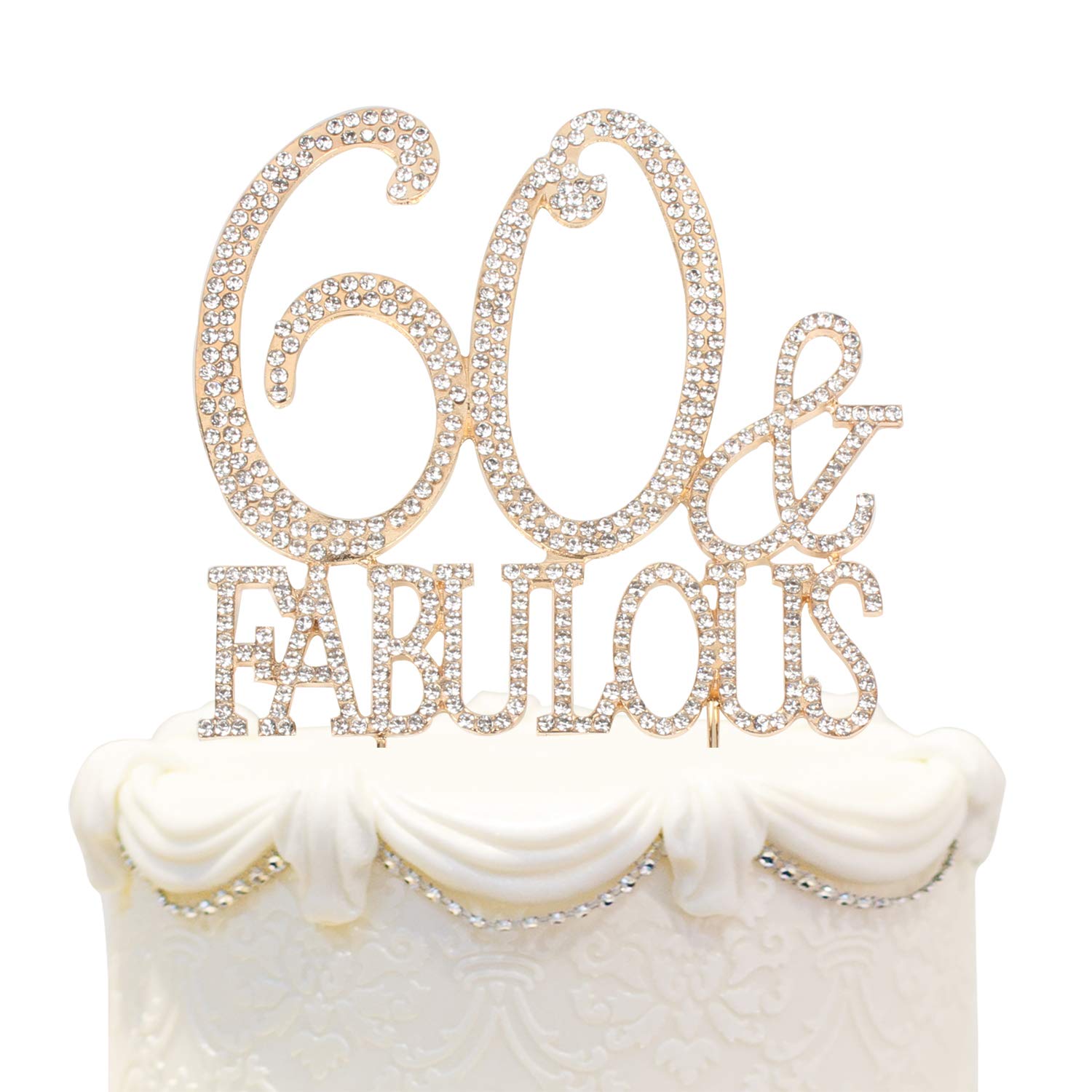 Hatcher lee 60 & Fabulous Cake Topper 60 Years Birthday Or 60th Wedding Anniversary Gold Crystal Rhinestone Party Decoration