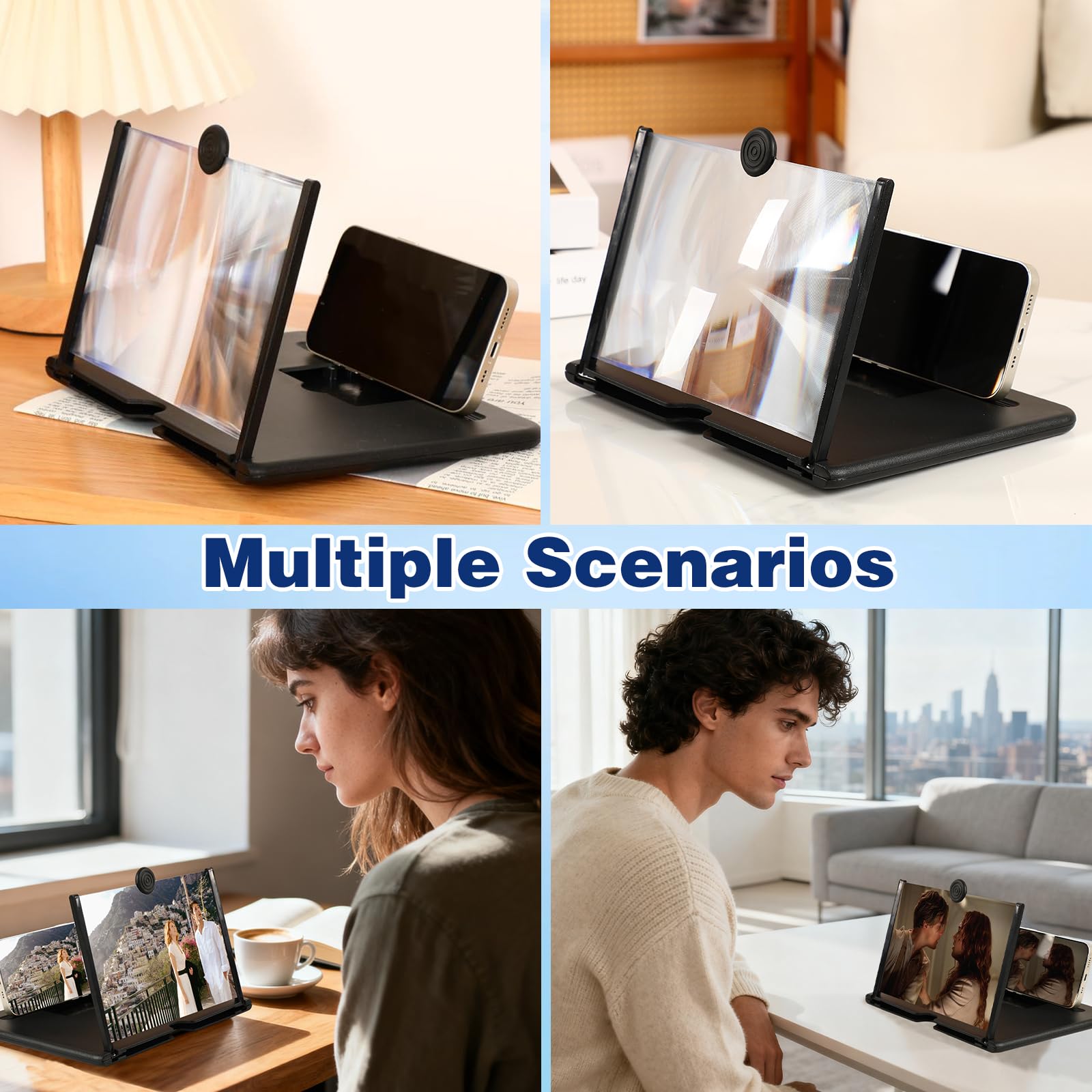 2026 Upgraded Big Screen Phone Magnifier,3D HD Screen Amplifier with Foldable Stand, Portable Mobile Magnifier for Movies & Gaming, Universal Compatible with All Smartphones (10in)