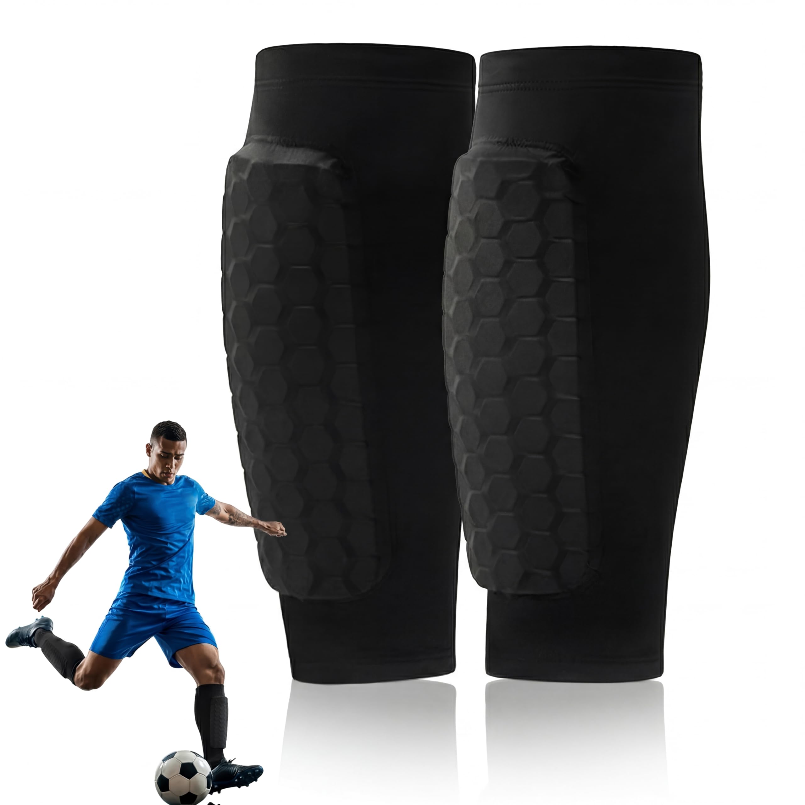 Ski Shin Guards Gel Pads, Ski Guard Socks, Honeycomb Compression Sleeve Football Shin Guards, Breathable Elastic Anti-Collision Shin Pads Sleeves for Skiing, Shin Protectors L